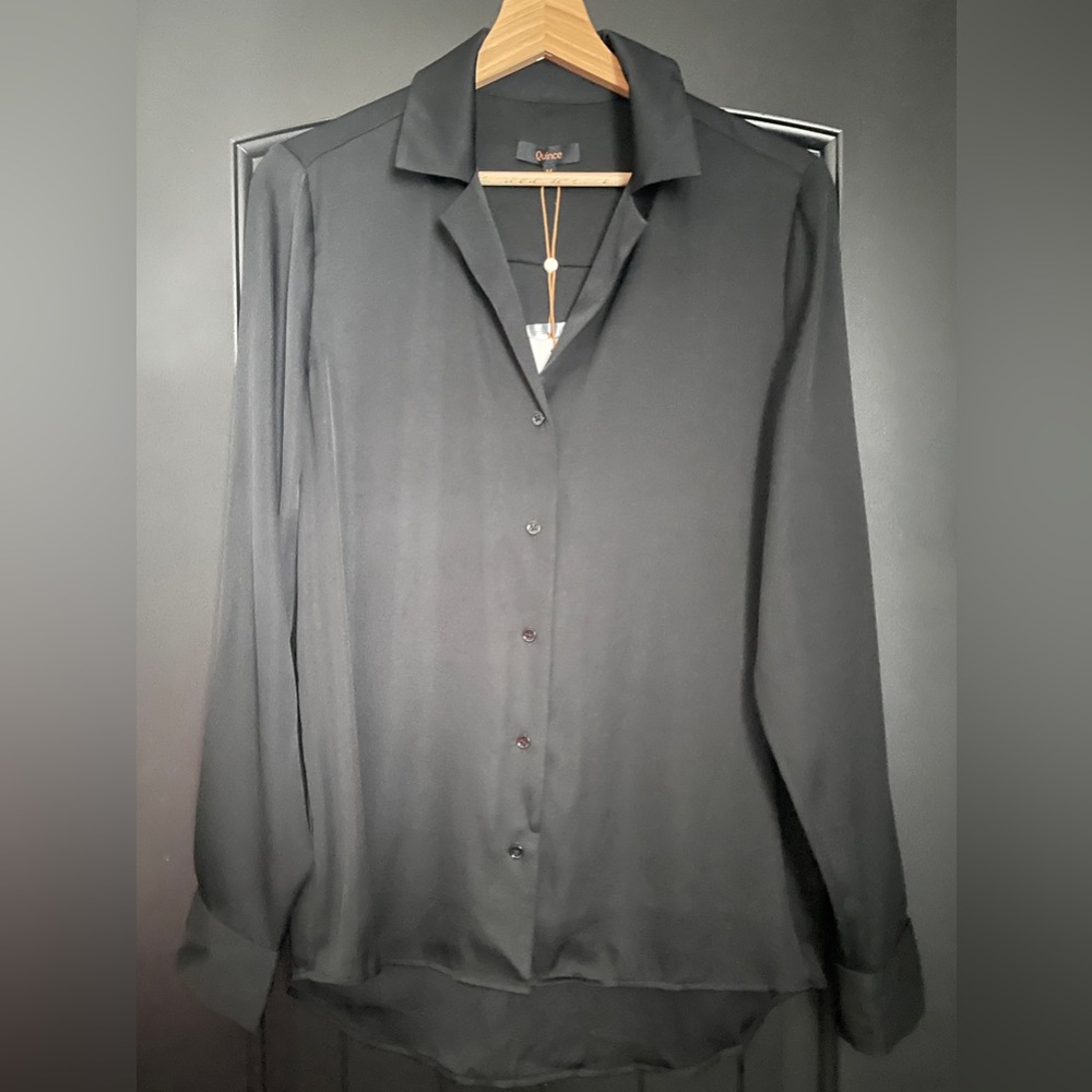Quince Washable Stretch Silk Notch Collar Blouse - Black - Picture 3 of 7